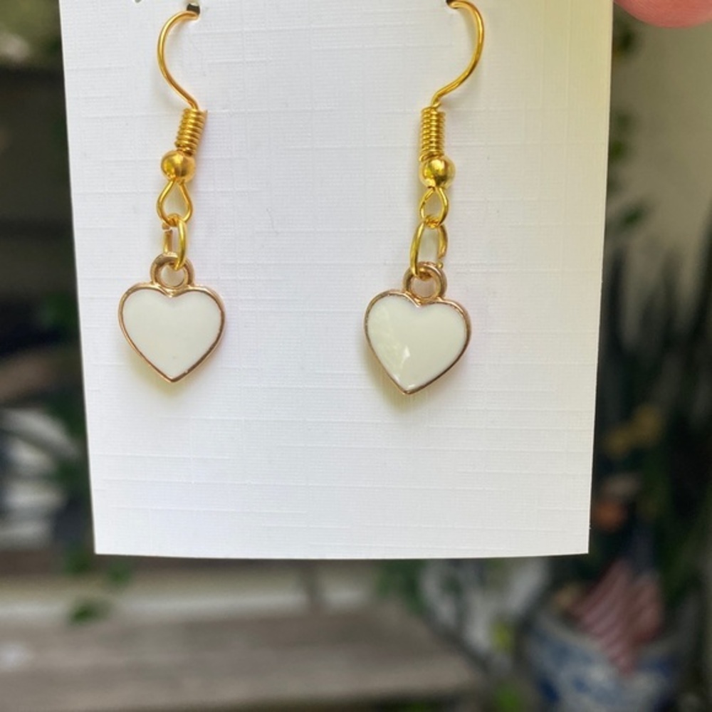 Gold and White Heart Earrings